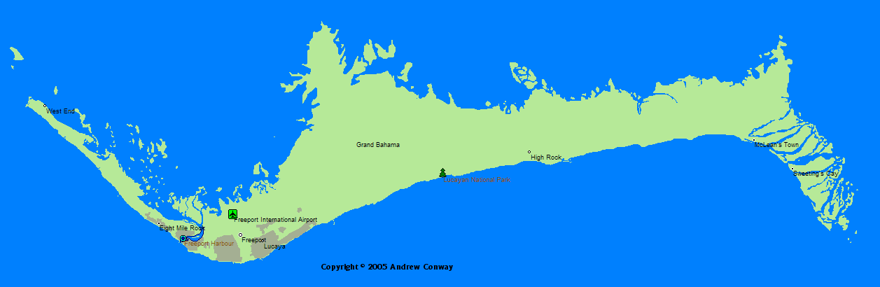 Outline map of Grand Bahama Island